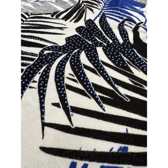 Annabelle Blue Black Sweater Floral Rhinestone 3/4 Sleeves Tropical Small - Picture 16 of 16